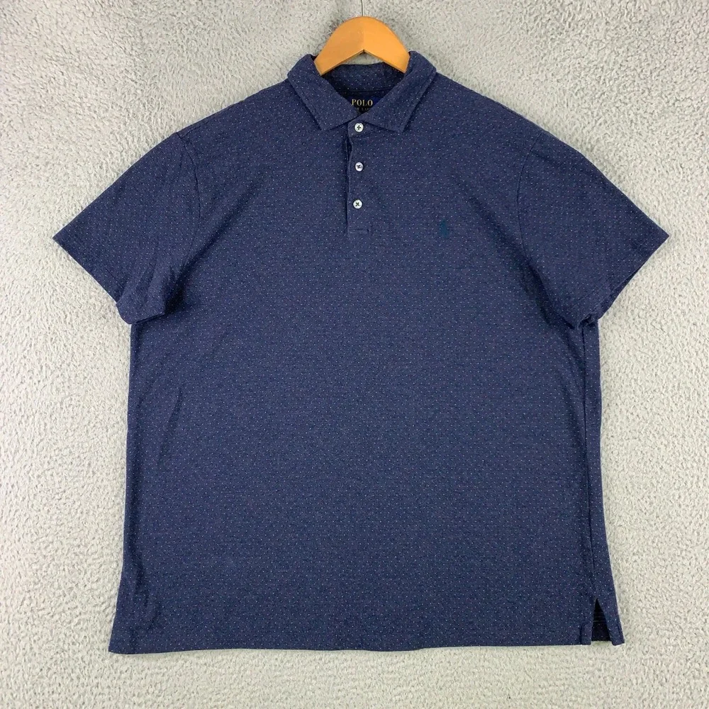 Polo Ralph Lauren Polo Shirt Mens XL Micro-Dot Blue Custom Slim Fit Short Sleeve